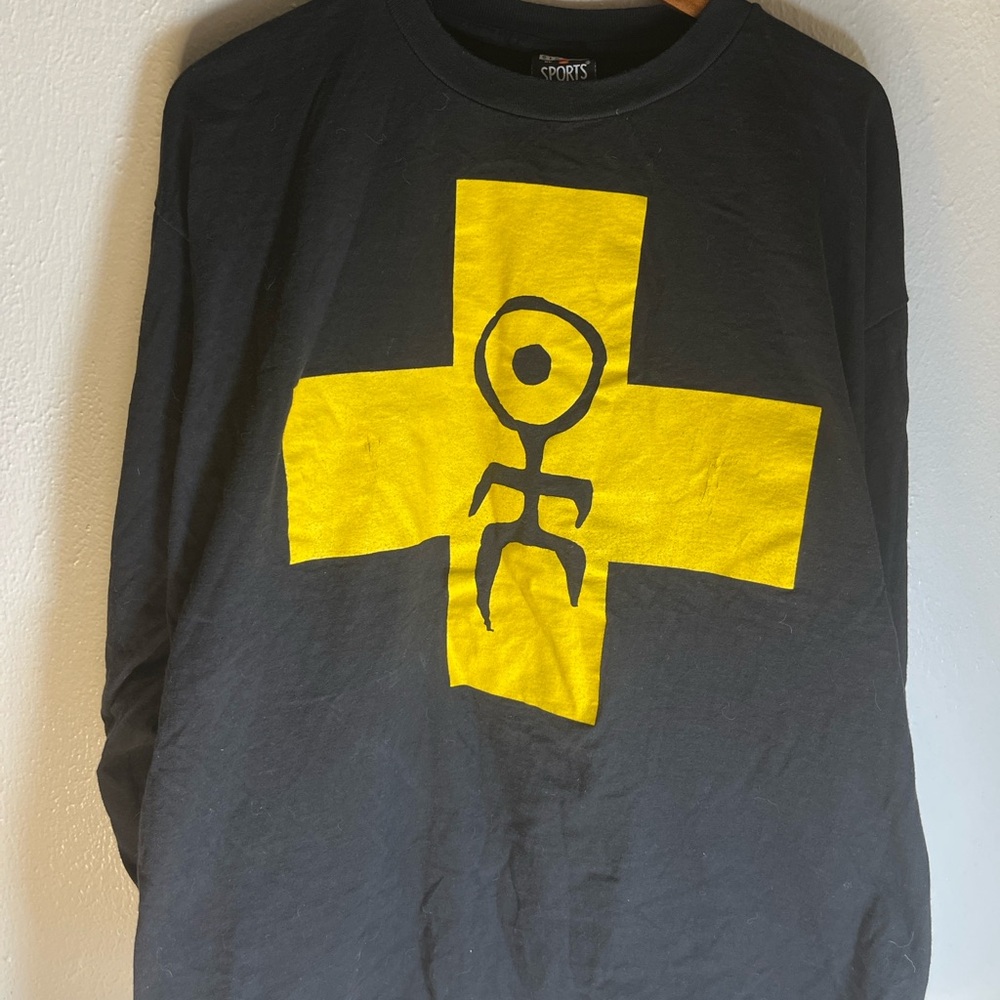 Vintage Einstürzende Neubauten Long Sleeve Stickman Cross Graphic Black XL 90s